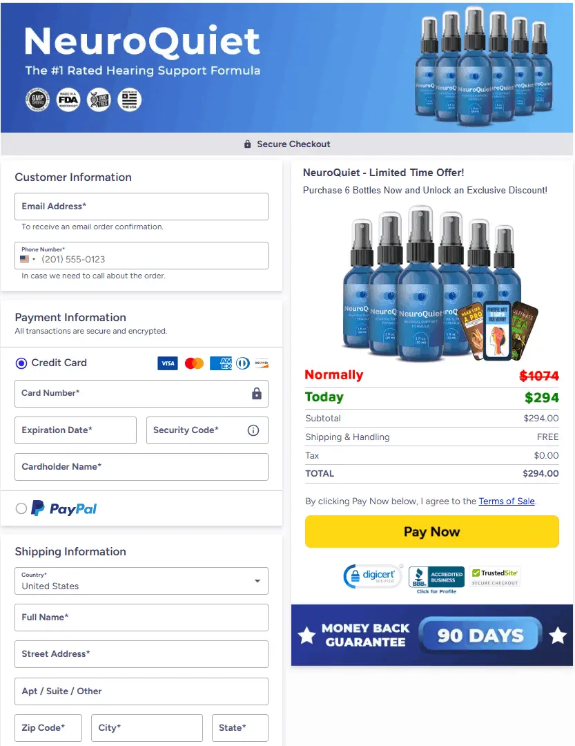 NeuroQuiet - Checkout Page